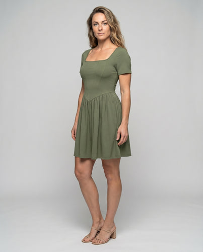 Damen Jerseykleid Große-Größen Prinzennähte Eckiger Ausschnitt