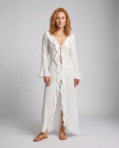 Damen Strandkaftan-Wickelkleid Knotenbindung Beinschlitz V-Ausschnitt