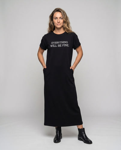 Damen Oversize-Slogan-T-Shirtkleid Rollärmel Maxi-Silhouette