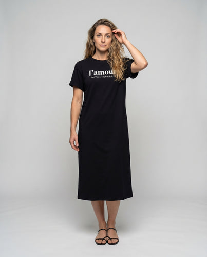 Damen Oversize-T-Shirt-Midikleid Saumschlitz Printdetail Rundhals