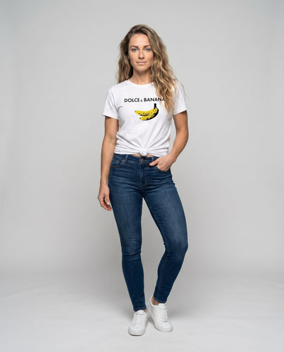Damen Printshirt Bananen-Statement Kurzarm Rundhals