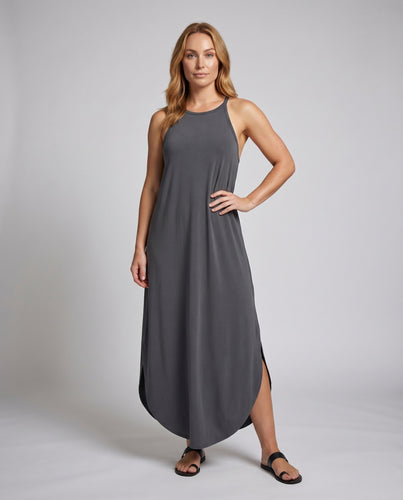 Damen Maxikleid Amerikanischer Ausschnitt Asymmetrischer Saum Ärmellos