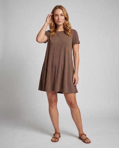 Damen T-Shirt-Swingkleid Rollärmel Schwingender Saum Baumwoll-Mix