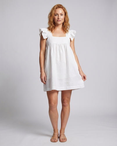 Damen Babydoll-Kurzkleid Volant-Ärmel Seitentaschen Quadrat-Ausschnitt
