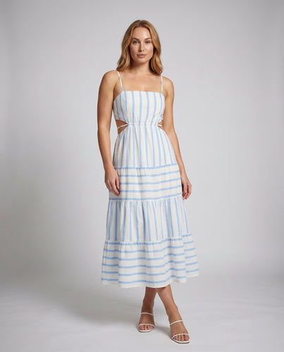 Damen Trägerkleid Cut-Outs Stufenvolant Maritimer Stil
