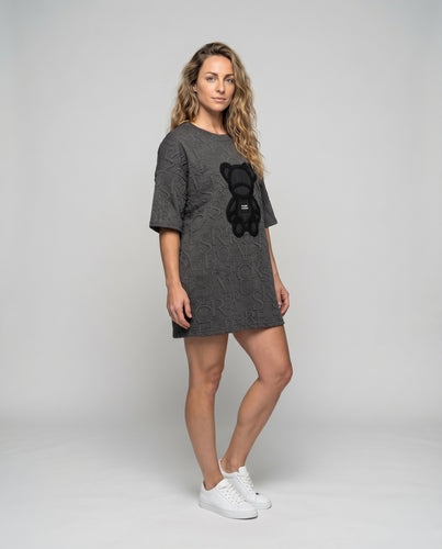 Damen Strickpullover Teddybär-Applikation Rundhals Oversize