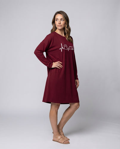 Damen Freizeitkleid Pfoten-Herz-Motiv Eingrifftaschen Weit geschnitten