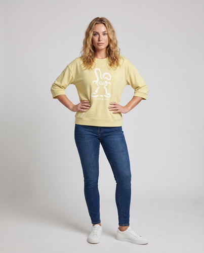Damen Sweatshirt Hasenmotiv 3/4-Arm Weitgeschnitten