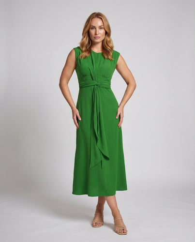 Damen Midikleid Knotenbund Drapierte Vorderseite A-Linie