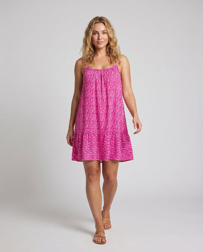 Damen Träger-Sommerkleid Geraffte Passe Volant-Saum Seitenschlitz