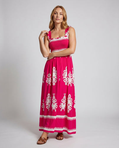 Damen Maxikleid Quadratisches Bustier Rüschen-Träger Tellerrock