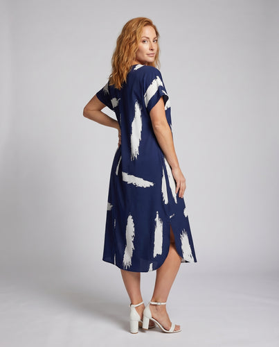 Damen Midaxi-Kleid Kaftanstil Pinselprint V-Ausschnitt