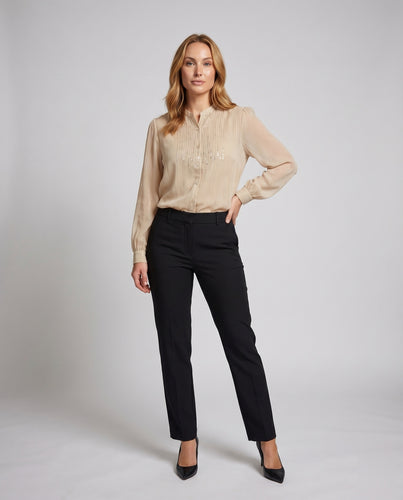 Damen Chiffonbluse Paillettenbesatz Stehkragen Elegant