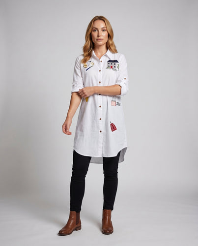 Damen Hemdblusenkleid Gestickte Applikationen Oversize