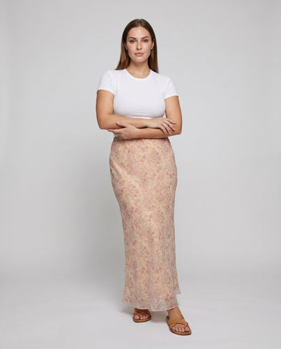 Damen Satin-Maxirock Floraler Print Elastikbund Fließend