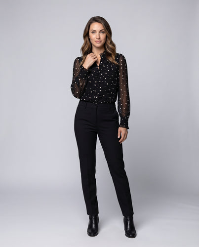 Damen Chiffonbluse Rüschenkragen Transparente Langärmel Leicht