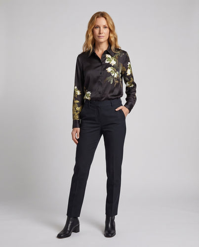 Damen Satinbluse Floraler Druck Asymmetrisches Schößchen