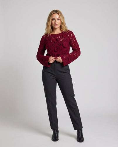 Damen Boho-Spitzenpullover Lochmuster Weiter Schnitt Gehäkelt