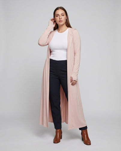 Damen Kapuzen-Cardigan Geraffte Taille Seitenschlitz Lang