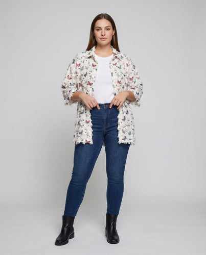 Damen Schmetterlings-Kimono Fransige Struktur Weiter Schnitt