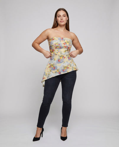 Damen Bustier-Korsett Schößchen Florale Stickerei Schulterfrei