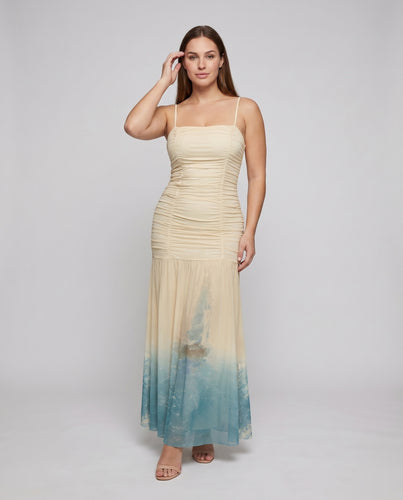 Damen Maxikleid Gerafftes Bustier Chiffon-Überrock Figurbetont