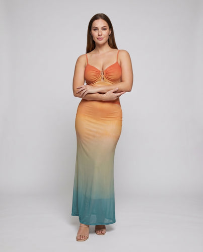 Damen Maxikleid Geraffte Brustpartie Spaghettiträger Figurbetont