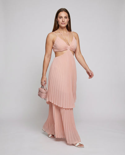 Damen Maxikleid Seitlicher Cut-Out Plissee Knotendetail