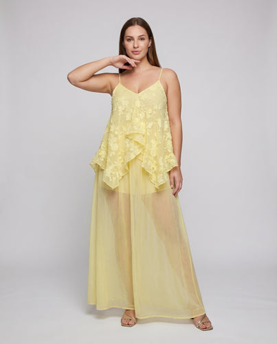 Damen Chiffon-Maxikleid Volants Floraler Jacquard Spaghettiträger