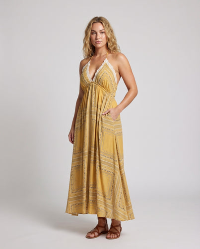 Damen Neckholder-Maxikleid Boho-Print A-Linie Fließend