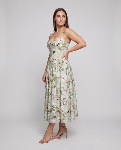 Damen Midikleid Korsettoberteil Eingrifftaschen Spaghettiträger
