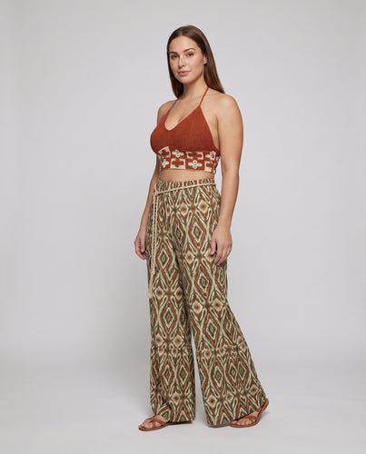 Damen Neckholder-Crop-Top Florale Bordüre V-Ausschnitt Gehäkelt