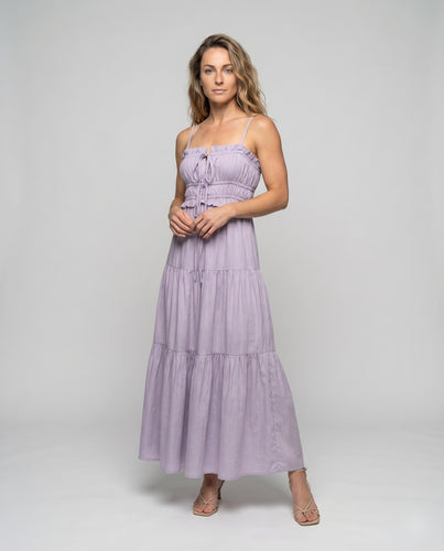 Damen Maxikleid Rüschen Rückenschnürung Rückenfrei