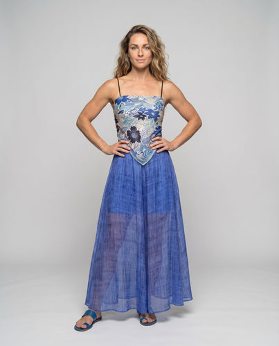 Damen Maxikleid Tuch-Top Spaghettiträger Maxirock