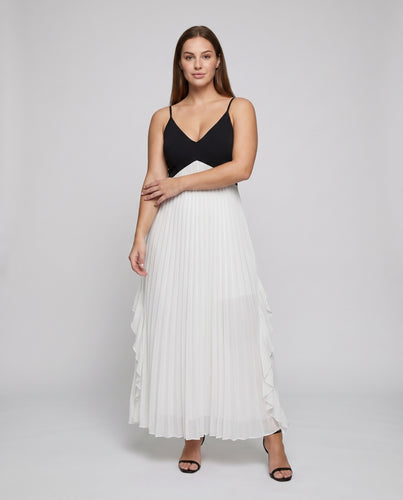 Damen Plissiertes Maxikleid V-Ausschnitt Spaghettiträger Fließend
