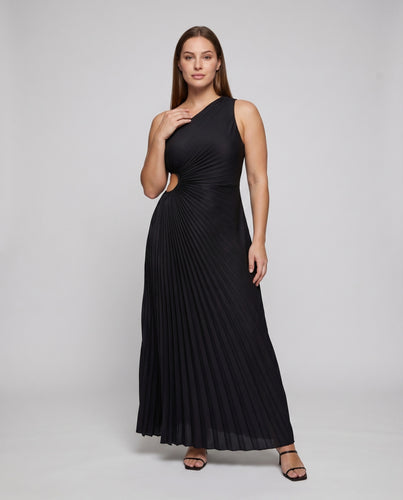 Damen Abendkleid Einseitige Schulterpartie Taillenausschnitt Plissiert