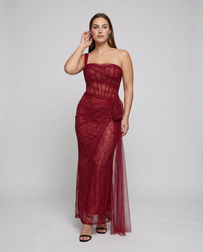 Damen Abendkleid Tüllschicht Taillierte Drapierung Asymmetrisch