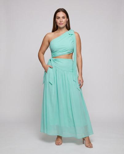 Damen Chiffon-Set Wickeloberteil Fließender Maxirock Asymmetrisch