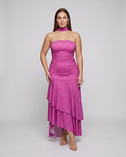Damen Bandeau-Maxikleid Korsage Trompetenrock Halstuch