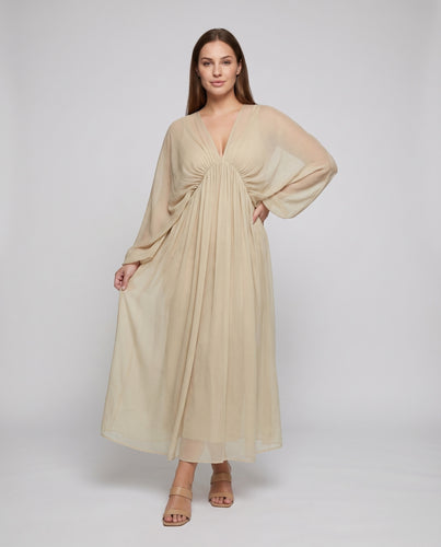 Damen Chiffon-Kleid Transparentes Cape Kimonoärmel Bodenlang