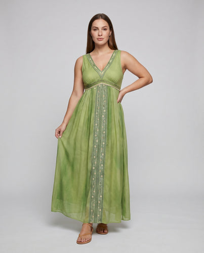 Damen Chiffon-Maxikleid Bestickte Mittelbahn Taillierter Knoten Drapiert