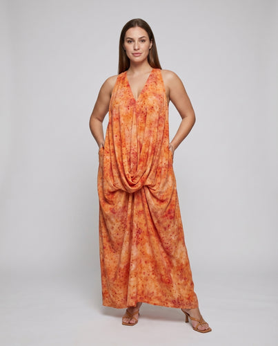 Damen Maxikleid Halstuchkragen Geraffte Hüfte Drapiert