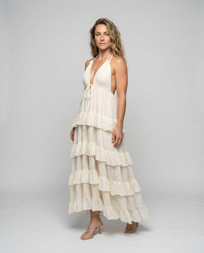 Damen Strandkleid Knoten-Träger Kordelzug Volantrock