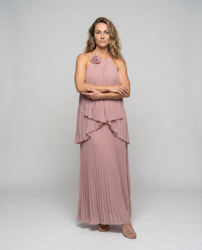 Damen Cape-Maxikleid Schulterrose Weiter Saum Gefaltet