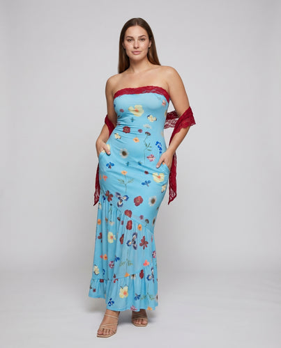 Damen Bandeau-Maxikleid Miedernaht Meerjungfrauen-Silhouette Figurbetont