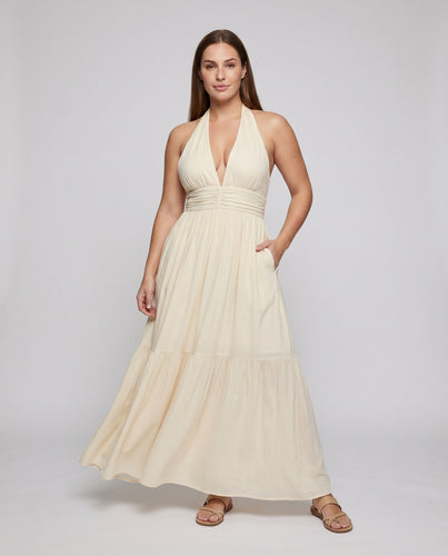 Damen Maxikleid Bindeträger Taillierte Raffung Fließend