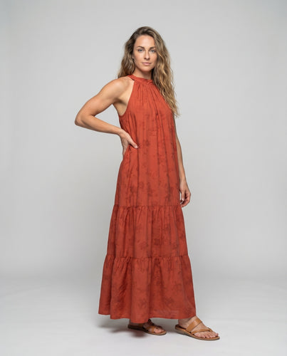 Damen Maxikleid Geraffter Hals Jacquard-Optik Hochgeschlossen