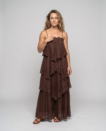 Damen Lagenkleid Satinlook Spitzenvolants Spaghettiträger