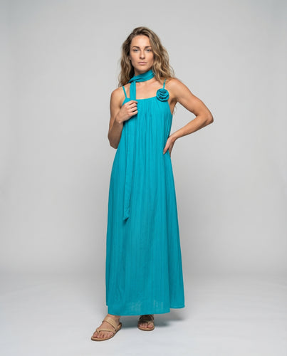 Damen Hängerkleid Bindeschal Crinkle-Optik Bodenlang