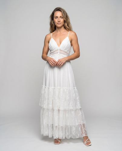Damen Sommerkleid Gehäkeltes Mieder Empire-Naht Volant-Saum